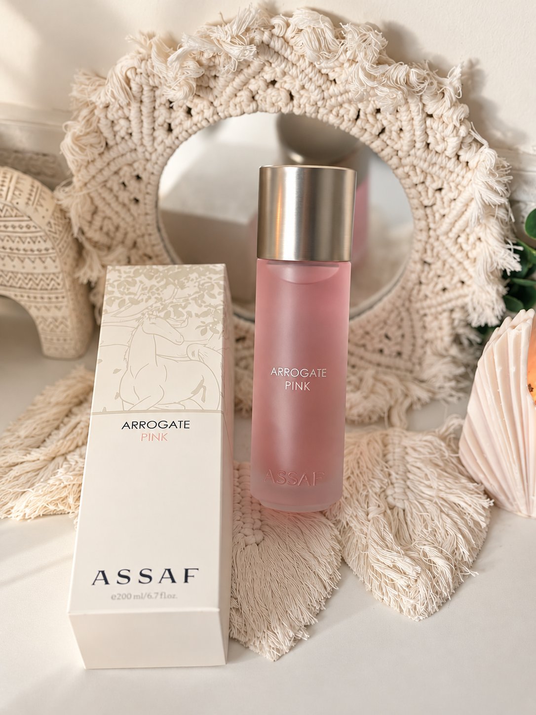 Arrogate Pink Eau de Parfum for Women by Assaf – pink frosted bottle and packaging